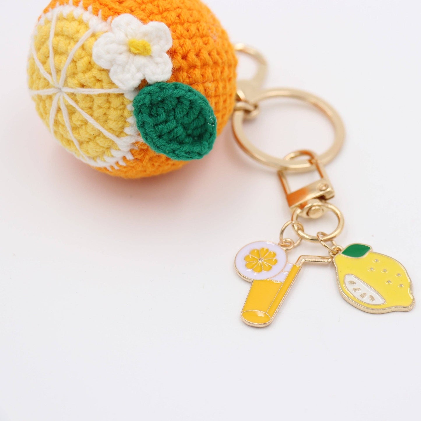 Hand-Crochet Squeeze the Day Orange Keychain with Zesty Charms