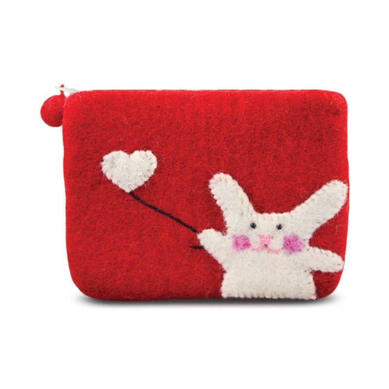 Bunny with Flying Heart Design Coin Purse: Green