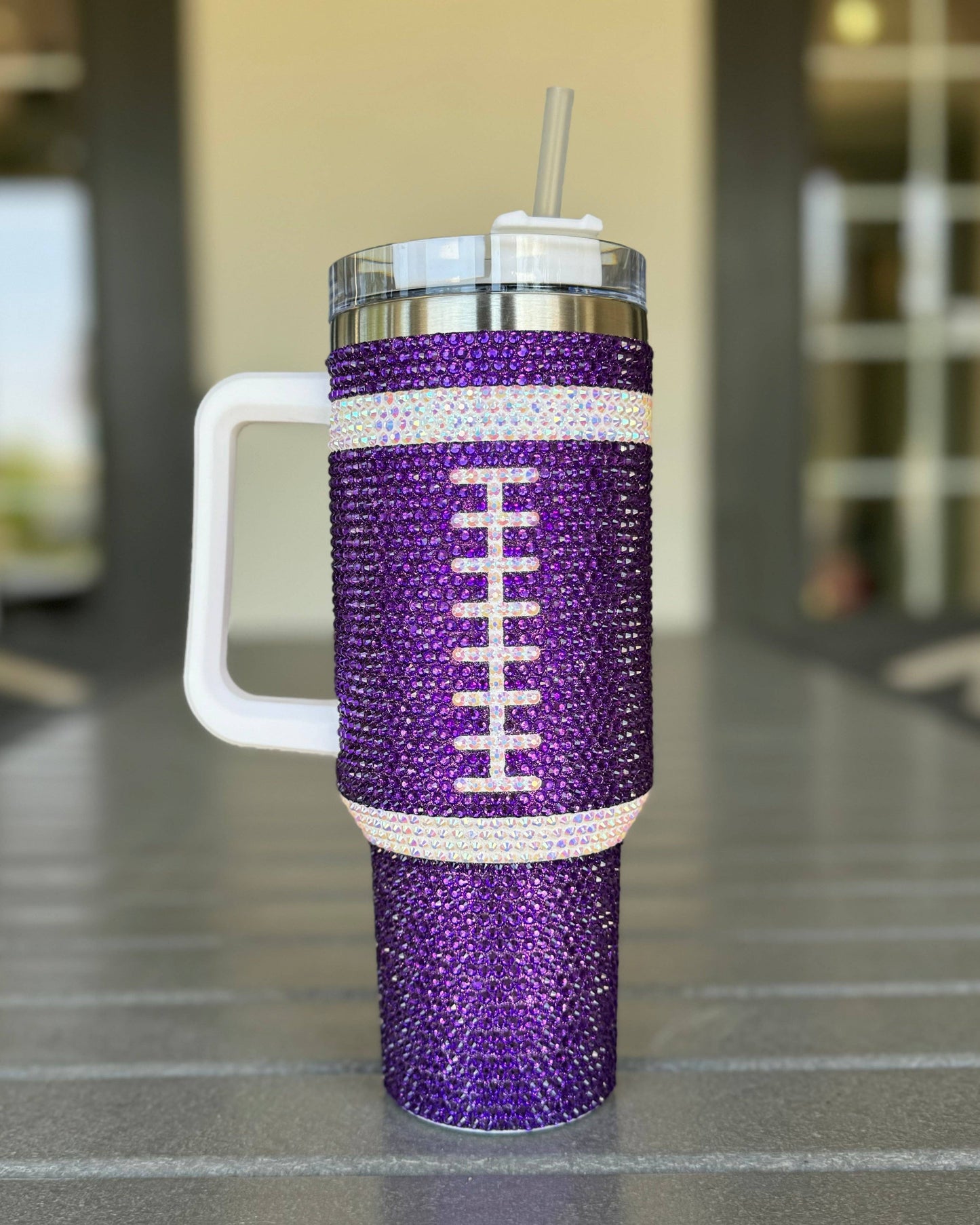 Crystal PURPLE "Team Spirit" FOOTBALL 40 Oz. Tumbler