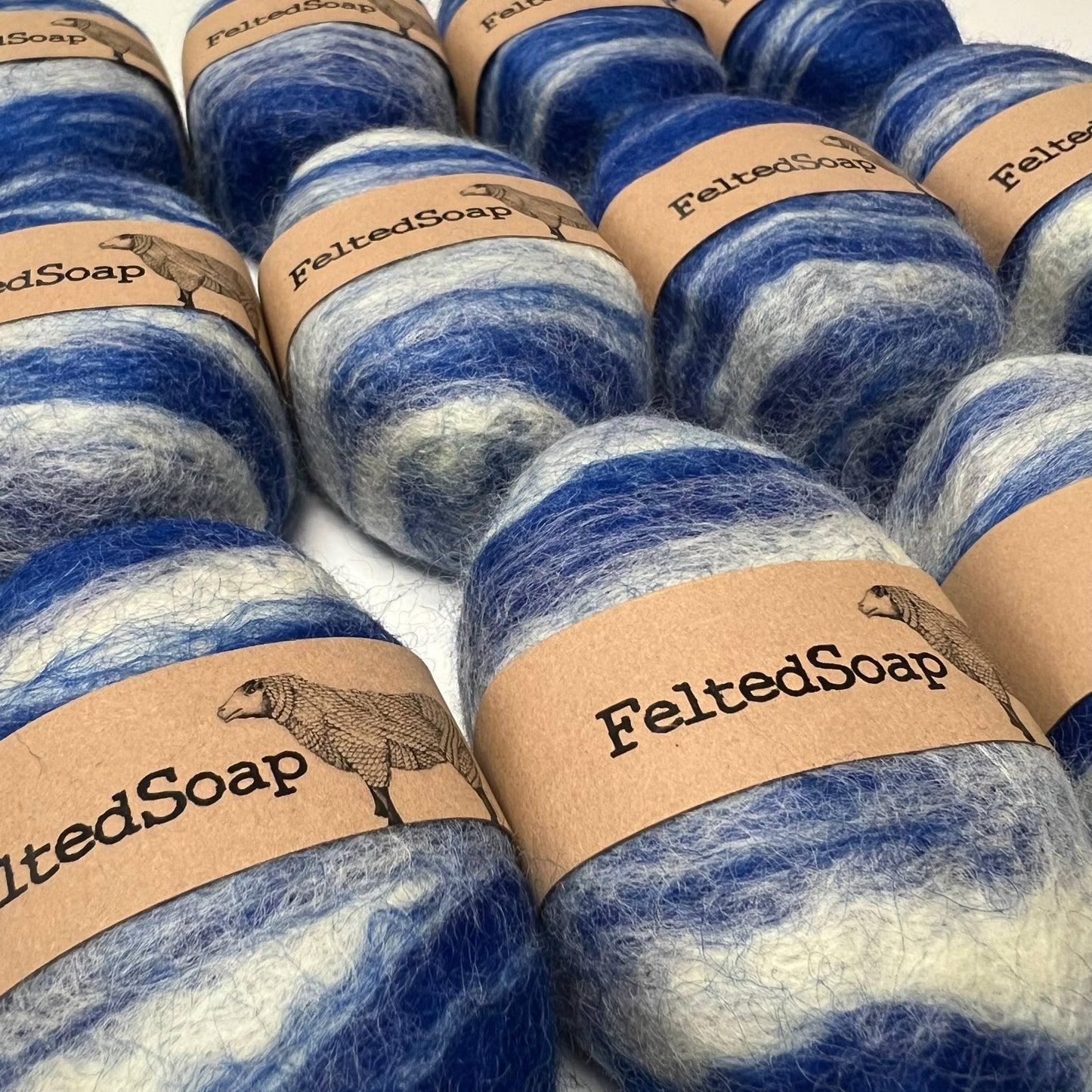 Felted Soap Single Blend BLUE & WHITE 6 Pack Fun Fiber Gift