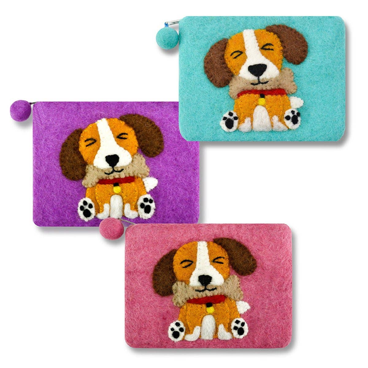 Felted Cute Dog Coin Purse: Aqua