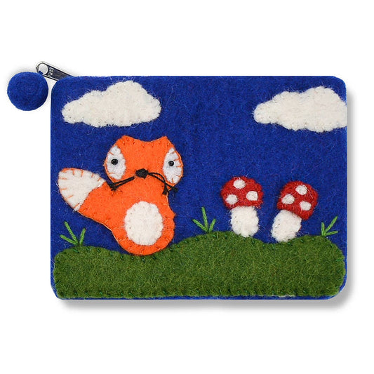 Blue Fox and Mushroom Coin Purse
