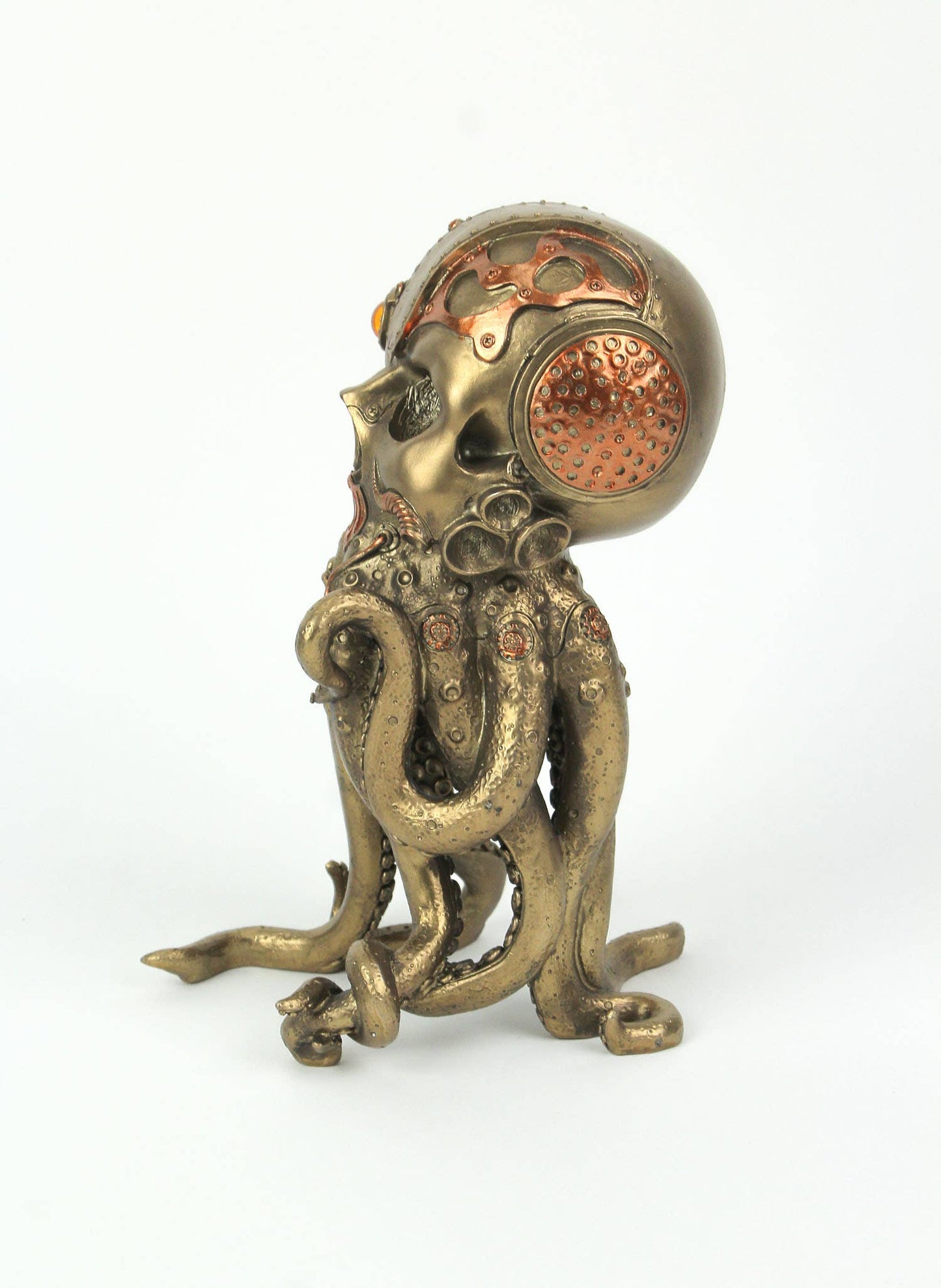 Bronze/Copper Finish Steampunk Human Skull / Octopus Statue