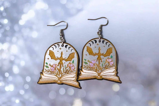Dragon Fantasy Book Hand Painted Wood Dangle Earrings