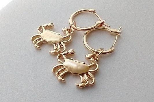 Crab Hoop Earrings, Silver or Gold: Gold Earrings Only