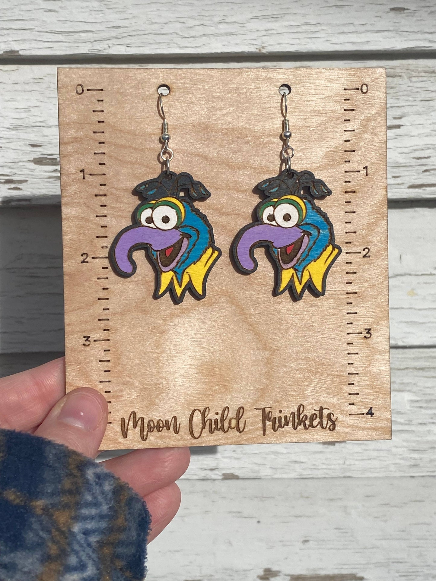 Muppets Gonzo Hand Painted Wood Dangle Earrings