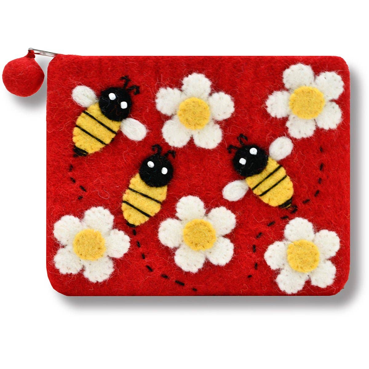 Buzzing Bee Felted Coin Purse: Purple