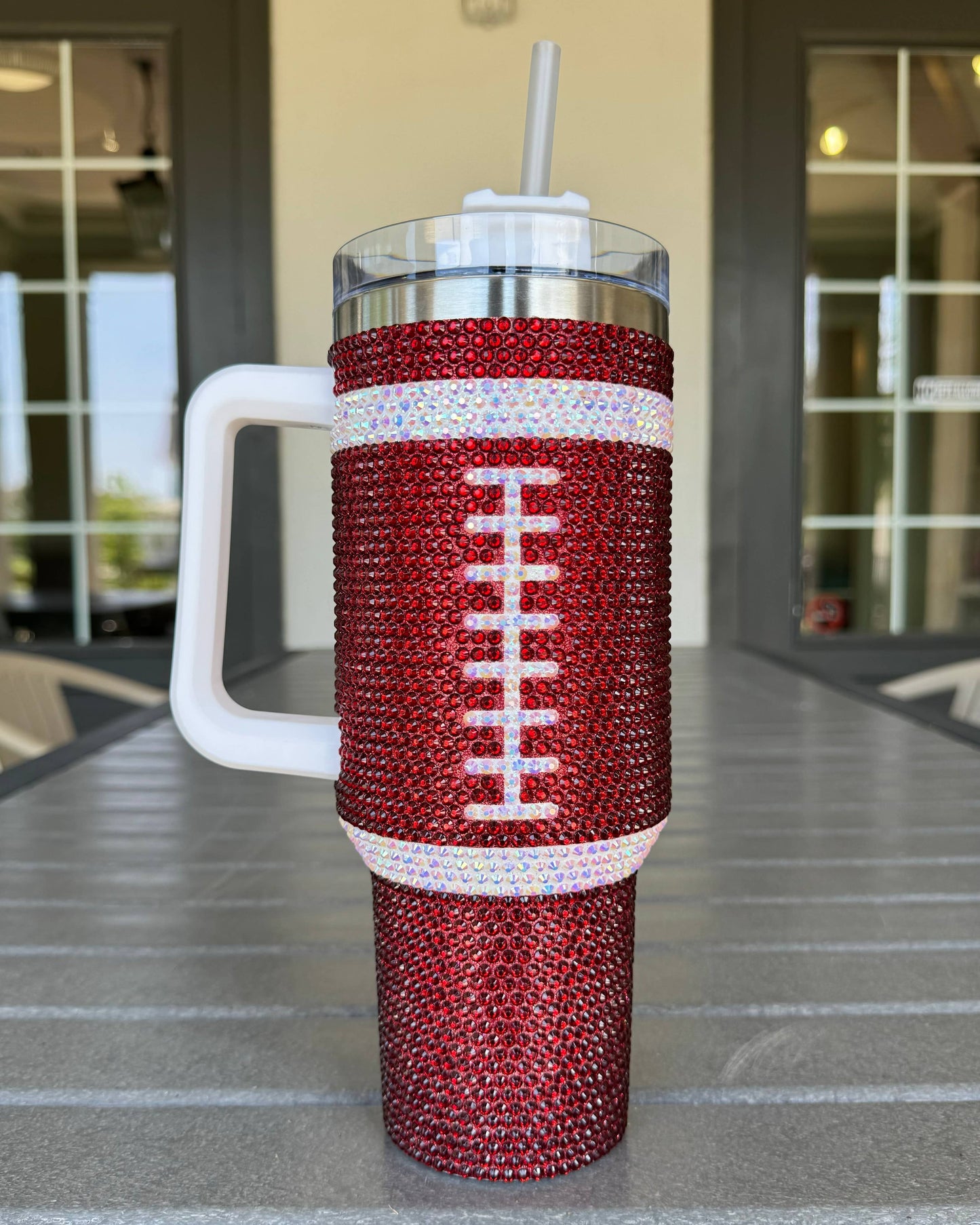 Blinged BURGUNDY/MAROON FOOTBALL 40 Oz. Tumbler