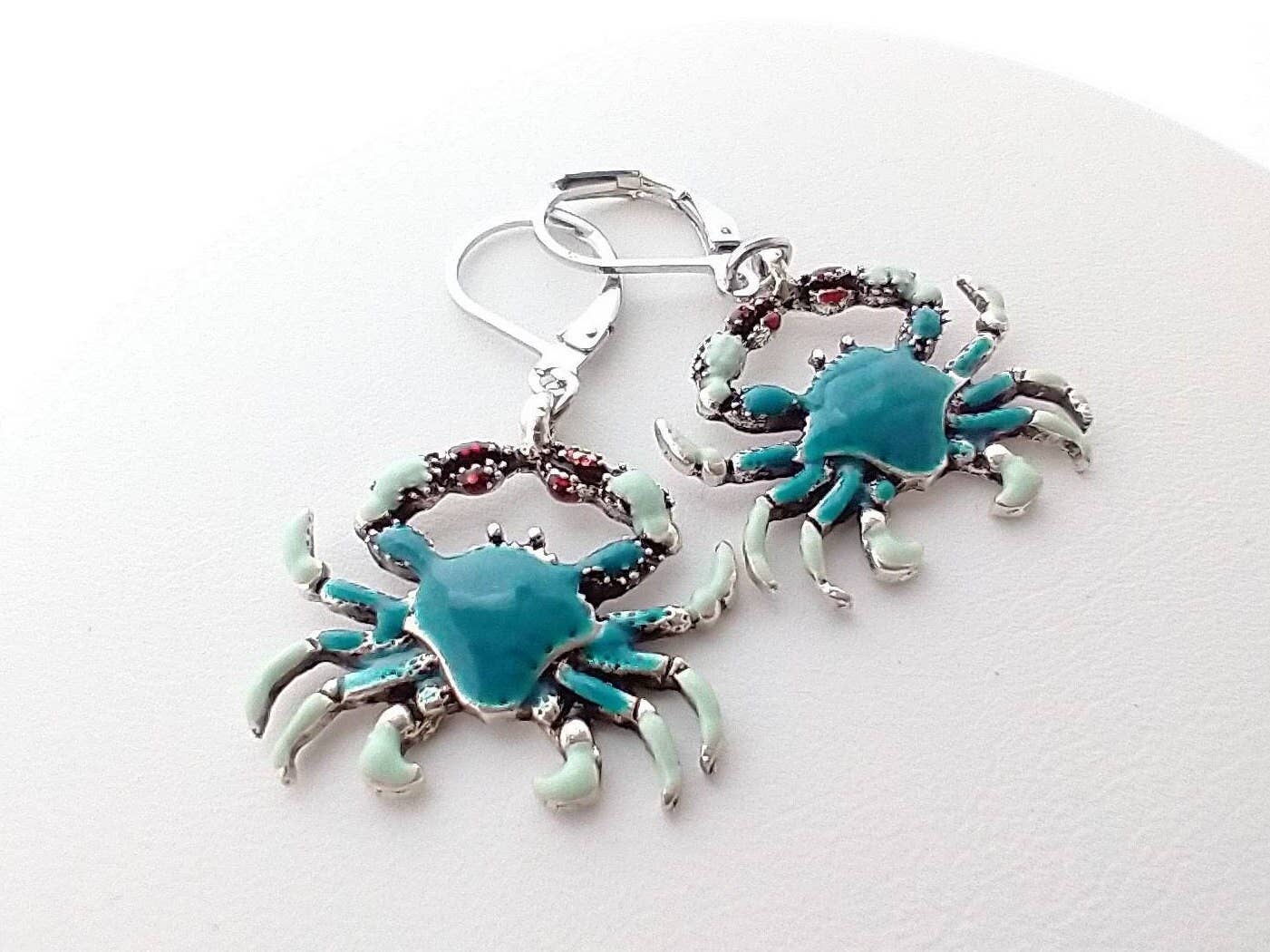 Blue Crab Earrings, Coastal Jewelry, Nautical Earrings: A