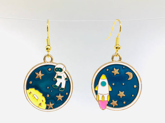 Astronaut and Space Gold Earrings